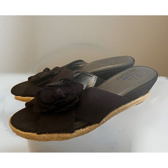 Life Stride Velocity Memory Foam Wedge Sandals 9M Espadrille Black Flower. M3 - Picture 1 of 7